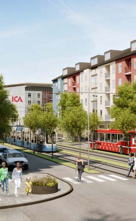 SAMRÅDSHANDLING del 3 FRAMTIDSBILDER Funktionsblandad tät bebyggelse i Frösunda, Solna (foto Sweco Architects AB).