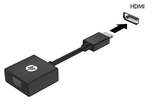 Så här ansluter du en extern bildskärm eller projektor med adaptern för HDMI- till VGA-skärm: 1. Anslut adaptern för HDMI- till VGA-skärm till datorns HDMI-port. 2.