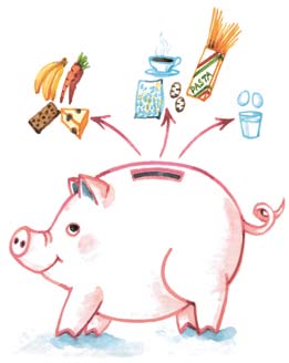 Vad kostar det att äta ekologiskt? En del av de pengar Örjan, Lisa, Bengt, Ulrika och Eila sparar in genom att välja mer hållbara matvanor kan de använda för att köpa ekologiska livsmedel 3.
