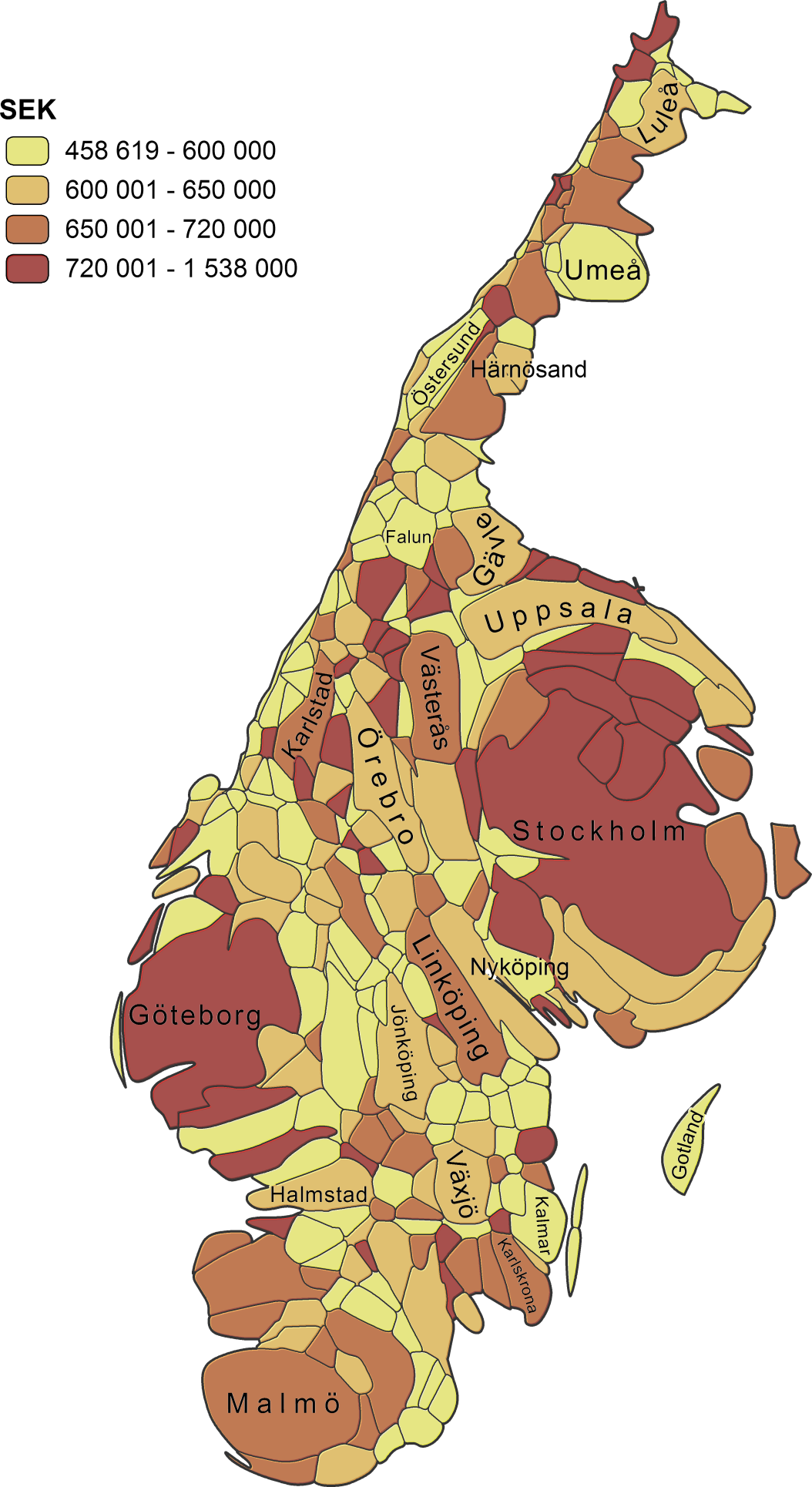 Karta 8 Bruttoregionprodukt (BRP) per sysselsatt 2007.