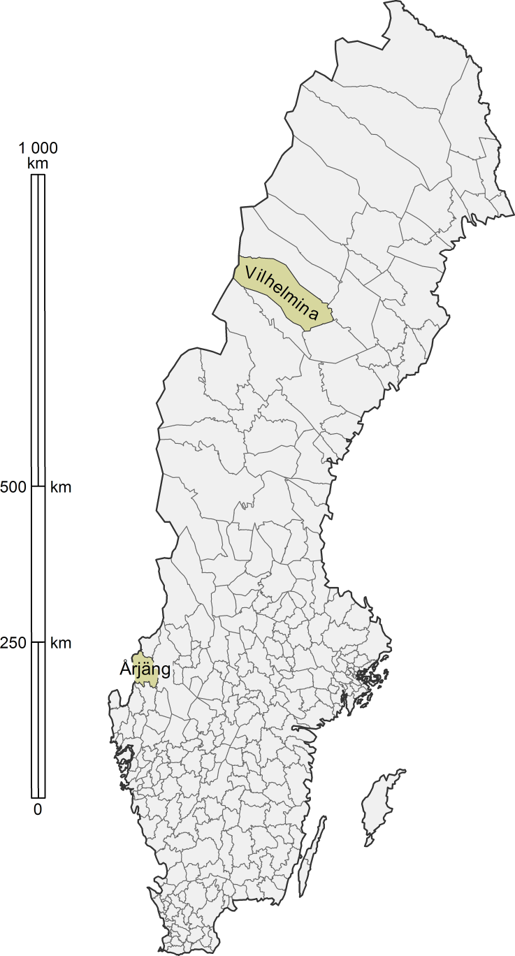 Karta 12 Vilhelmina och Årjäng I Vilhelmina är det glest med medelstora och stora företag, de stora aktörerna utanför den offentliga sektorn är skogsbolagen och ett tillverkningsföretag.