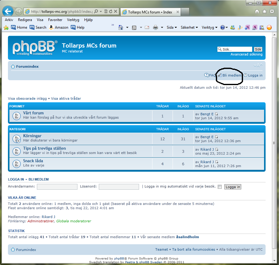 Här är lite instruktioner hur man gör för att för registrera sig på forumet. Observera att endast medlemmar i Tollarps Mc-klubb med den e-postadress som man fått av klubben kan registrera sig här.
