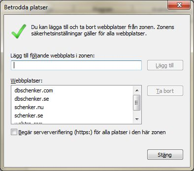 platser. Ska INTE bockas i Lägg till följande platser: dbschenker.