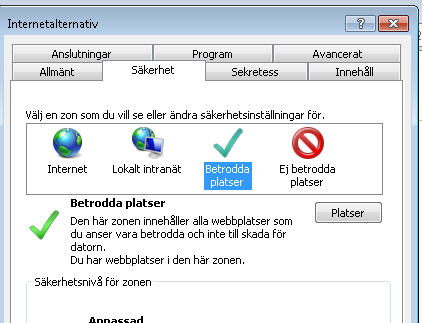 Internet Explorer 9 11 betrodda platser