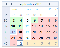 KALENDERHANTERING BYGGSTENAR Med kalenderrutan kan du navigera till olika dagar.