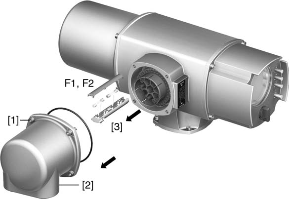 SA 07.2 SA 16.2/SAR 07.2 SAR 16.2 Styrenhet: Elektronisk (MWG) Felsökning Byte av säkringar F1/F2 Farlig spänning! Risk för elektrisk stöt. Kontrollera att spänningen är frånslagen före öppning. 1. Lossa skruvarna [1] och ta av stickproppen [2].