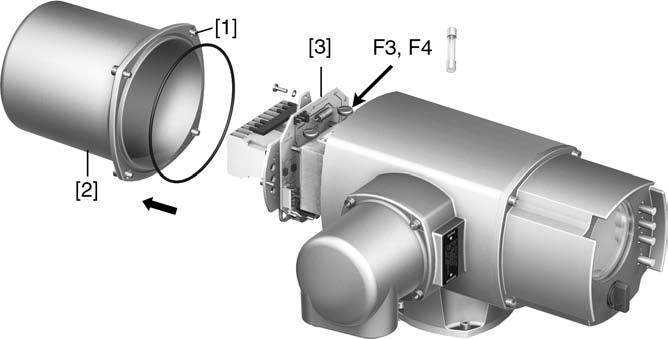 Kontroll/byte av säkringar F3/F4 Information På utföranden med elanslutning av typen KP/KPH sitter även säkringarna (F1/F2) på nätdelskortet. 1.