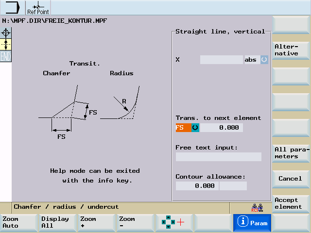 Detaljprogrammering 7.6 Fri konturprogrammering Med softkey "Överta" stänger du konturinmatningen och kommer tillbaka till ASCII-Editorn.