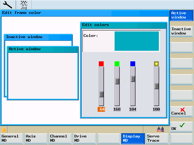 System 8.3 System - softkeys (MD) Funktionen möjliggör förändring av ramfärgen på dialogfönstren.