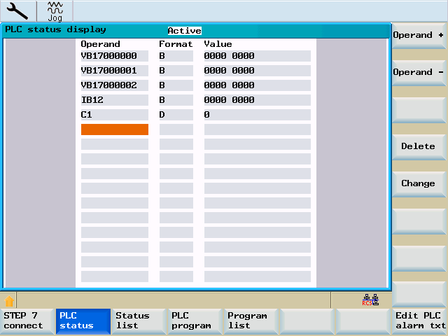System 8.5 System - softkeys (PLC) Bild 8-29 PLC statusindikering Operandadressen visar alltid värdet höjt med 1. Operandadressen visar alltid värdet minskat med 1. Alla operander raderas.