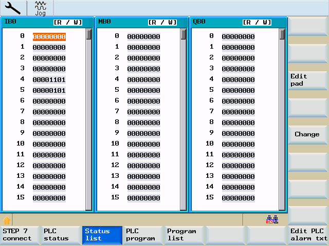 System 8.5 System - softkeys (PLC) Bild 8-30 PLC statuslista Denna softkey möjliggör ändring av värdena för de markerade variablerna. Ändringen övertas genom att trycka på "Överta".