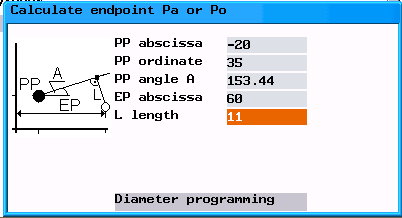 Detaljprogrammering 7.5 Anpassa konturelement Bild 7-14 Beräkning av M1 i avsnitt 1 Radien står vriden 90 medurs på den genom vinkeln fastlagda räta linjen.