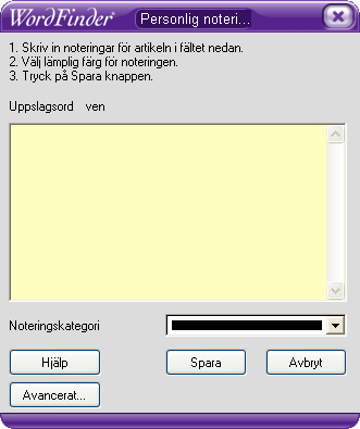 Skapa notering Om du vill infoga en notering i någon artikel i valfritt lexikon gör du det genom att använda knappen Skapa notering. 1.