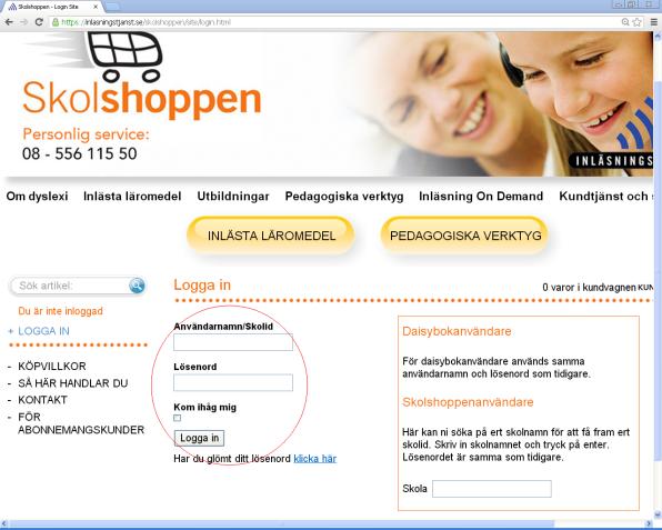 Sidan 3 av 9 Hur man beställer inlästa läromedel för abonnemangskunder Logga in Börja med att gå in på sidan www.inlasningstjanst.se.