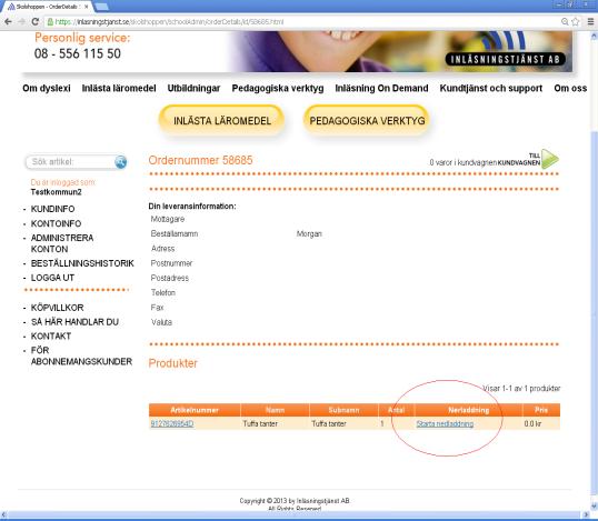 Sidan 6 av 9 För att ladda ner en bok igen väljer du Visa detaljer på den order det gäller (se bilden ovan). Sedan kan du klicka på Starta nedladdning (se bilden till höger).