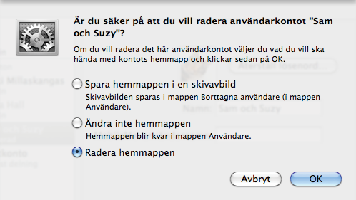 Slut TIPS Det som de lämnar efter sig När du tar bort en användare är ett av valen att spara användarens filer som en kopia av skivan som placeras i mappen för