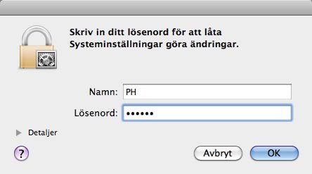 Om inställningarna är låsta, klicka på det låsta hänglåset för att låsa upp dem; skriv sedan in ett användarnamn för en admin