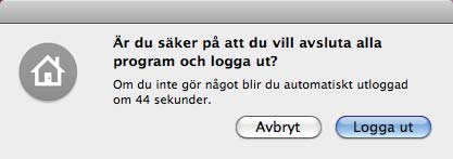 Alla program avslutas, tillsammans med Finder, och dialogrutan för att logga in dyker upp.