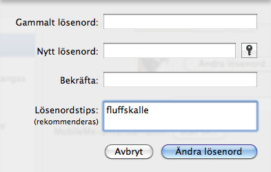 234 ÅTERSTÄLLA DITT LÖSENORD Eftersom du behöver ett lösenord för att komma åt filerna på din Mac, se till att använda ett lösenord du inte lätt glömmer, och dra nytta av funktionen lösenordstipset