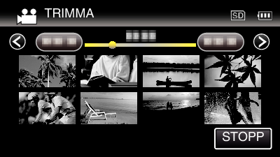 Redigering Ta en stillbild under videouppspelning Du kan ta stillbilder av scener som du gillar i dina inspelade videor 1 Öppna LCD-skärmen Fånga den del av en video som behövs (TRIMMA) Välj delen av