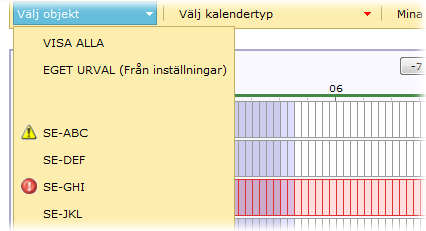 myweblog Bokningssystem Välj objekt Kalendern visar antingen ett objekt i taget eller samtliga valda objekt under varandra.