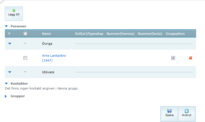 du se alla föreningens medlemmar klickar du genast på Sök utan att fylla i sökfälten. När medlemmarna syns klickar du i den tomma rutan till höger om medlemmens namn. Välj Spara.
