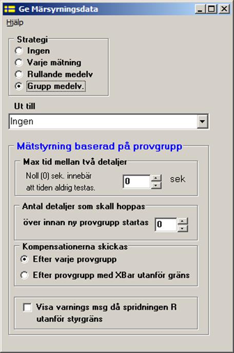Om något av XBar eller R för något mått ligger utanför styrgräns markeras det med ett E i provgruppens andra mått, position 2 i dess märknings fält.