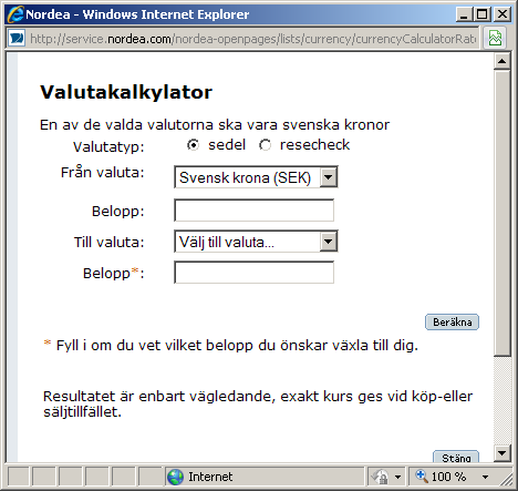 Nordea: Alla 5 deltagare lyckades slutföra uppgiften genom att de redan i en tidigare uppgift hittat knappen Valutakurser på startsidan.