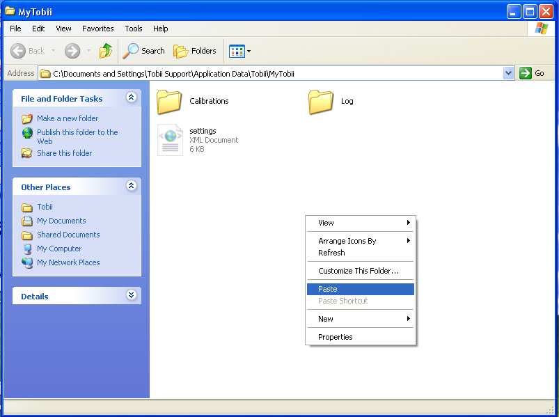 Öppna sedan Data\Tobii\MyTobii och klistra in