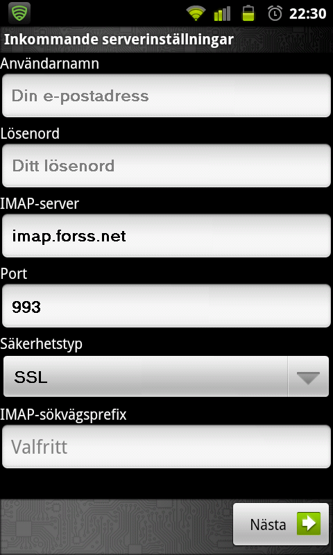 Sida 2 av 5 Steg 3 Välj kontotyp Tryck på IMAP som kontotyp.