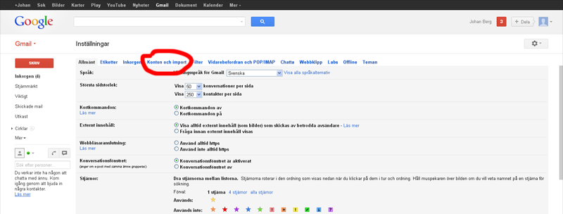 Steg 2 Nu ska vi börja koppla din GavleNetmail till din nya Gmail.