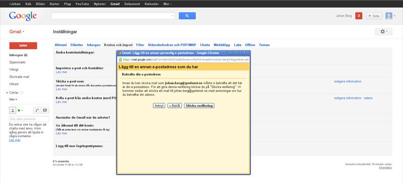 Innan kopplingen mellan Gmail och Gavlenet kommer att fungera fullt