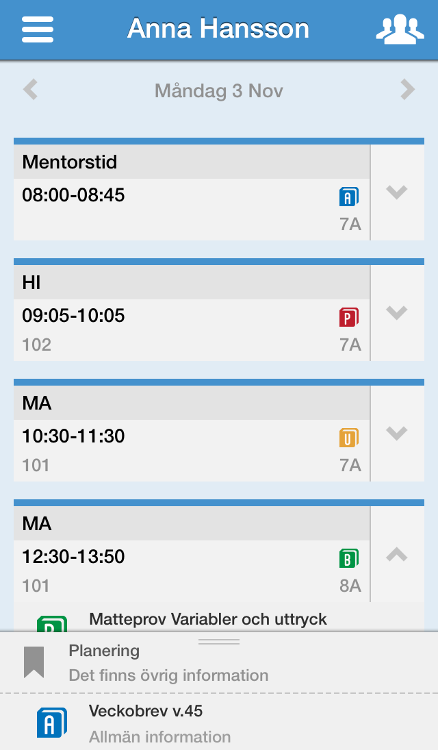 Skola24 Mobilapp Ta del av olika planeringar