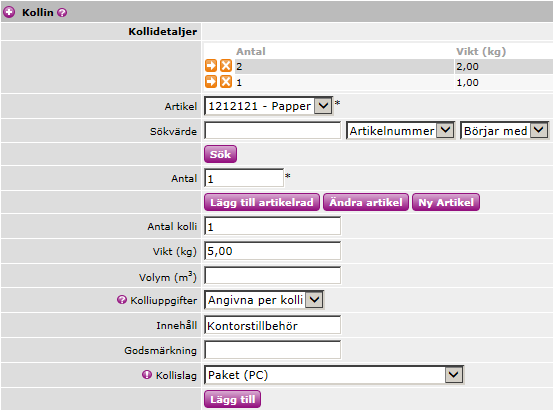 8 6. Lägg till artikeln med knappen.