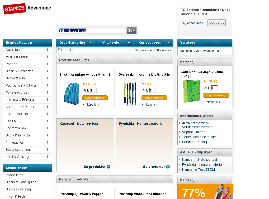 Inloggning Om du redan har ID och lösen visar vi här hur inloggningen till Staples Netshop fungerar. Starta din webbläsare och skriv in www.staplesnetshop.se i adressfältet. Fyll i ditt ID och lösen.