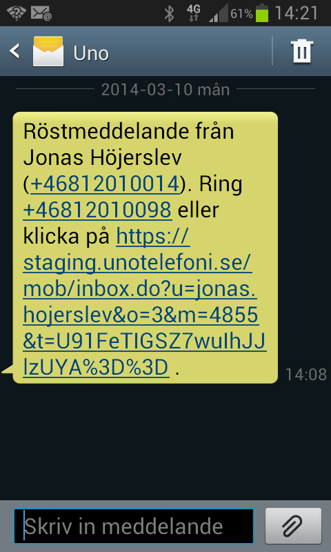 Uno röstbrevlåda. SMS-avisering.