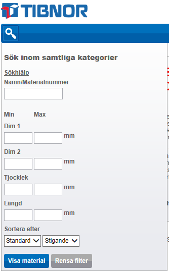 3 PRODUKTSÖKNING Sökning av produkter kan göras på olika sätt, via globalsökning eller via produktträd. I beställningsformuläret kan materialnummer anges direkt utan att söka fram produkt.