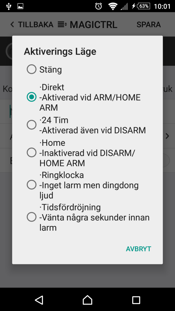 4 4A Först namnger ni sensorn. Detta namn kommer med i SMS et när larmet blir utlöst. För Rörelsesensor, Dörr/Fönster magnet och Brandvarnare ska det ställas in vilken zon den ska vara i.