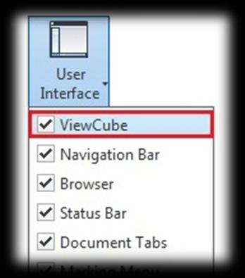 Kommandoåtkomst - Vy-kuben Navigationsmenyn: ViewCube Menyflik: View > Windows panelen > User Interface > ViewCube Kommandoåtkomst - Alternativ för Vy-kuben Menyflik: Tools: Application Options >