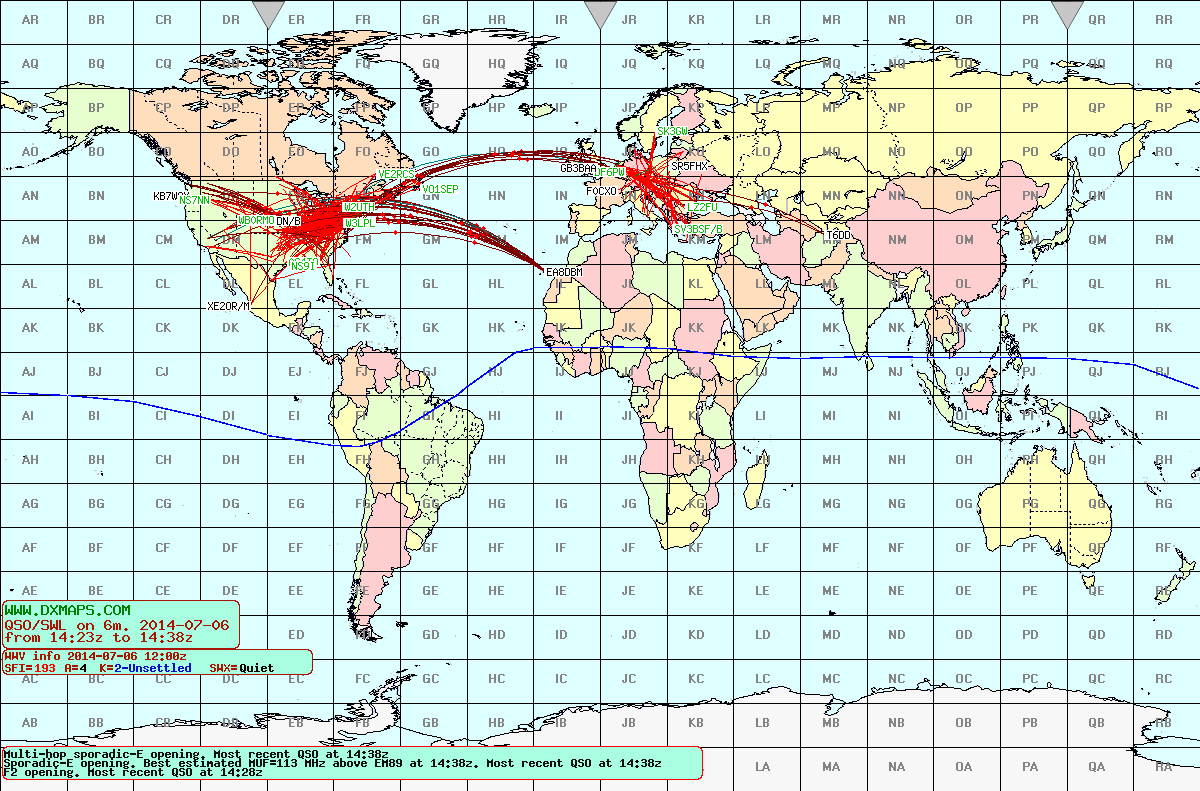 DX MAP på Internet I början av juli månad var det öppningar på 50 MHz. Förvånad hörde jag japanska stationer med RST 539 och mycket läsbara i det låga bruset.
