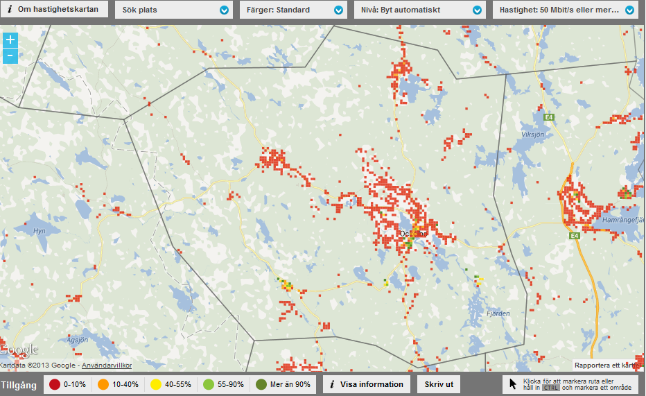 10 Mbit eller mer Ockelbo kommun Inom tätort och småort Utanför tätort och småort 10 Mbit/s eller mer 90% 96% 77%