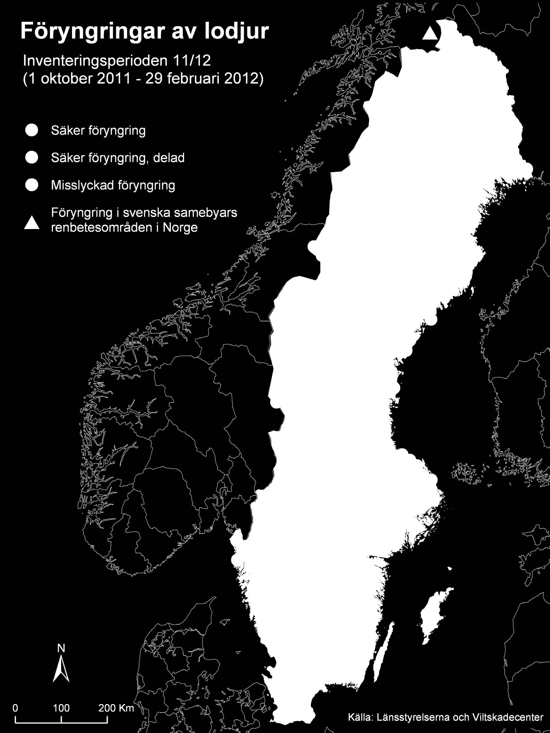 Figurer Figur 1. Föryngringar av lodjur som dokumenterats i Sverige under inventeringsperioden 2011/12 och som registrerats i databasen Rovdjursforum.