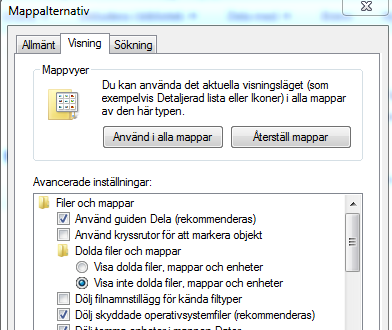 Permanent får du den med att välja och bocka för Ordna Layout - Menyrad VISA FILNAMNSTILLÄGG Vista och Win 7 visar inte