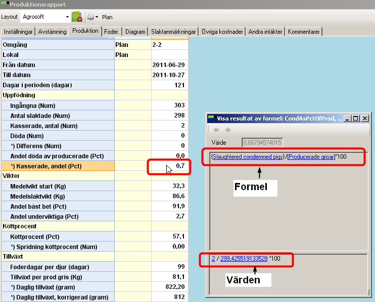 Produktionsrapport När händelser, uppgifter om foderförbrukning och ekonomi är registrerade är det möjligt att ta fram rapporter.