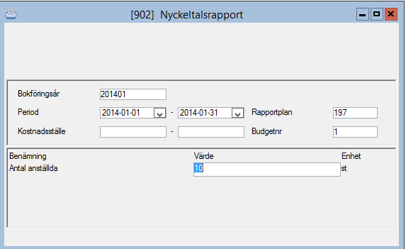 Nyckeltalsrapporten När alla uppgifterna är inlagda i nyckeltalsregistret och variablerna är kopplade i rapportkontoplanen går det bra att ta ut den färdiga rapporten.