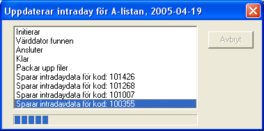 20.6.1 Intradayhistorik Du kan maximalt uppdatera 3 månaders Intradayhistorik. Programmet talar också om från och med när den hämtar data som är tillgängligt. 20.6.2 Från senaste uppdateringen.