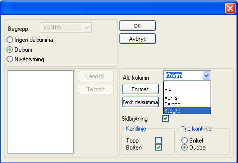 2013-07-11 6. Ta bort alla fält Tar bort alla fält från skärmbilden Setup. Användbart när man vill skapa om frågan från scratch. 7. Logisk delsumma Hanterar hur kolumnerna ska summeras.