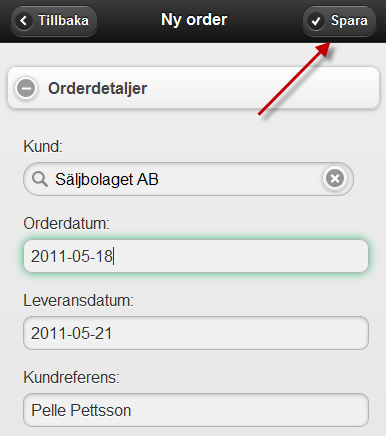 Därefter kommer man direkt till orderraderna. Här kan man välja under Inställningar på startmenyn om man vill dölja streckkodsfältet eller inte. Nedan visas med streckkodsfält.