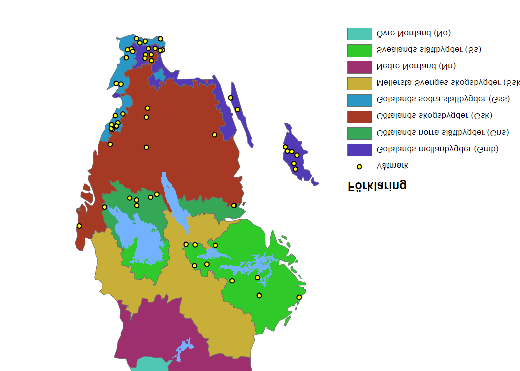 Figur 12. Utvalda våtmarker fördelat på produktionsområden.