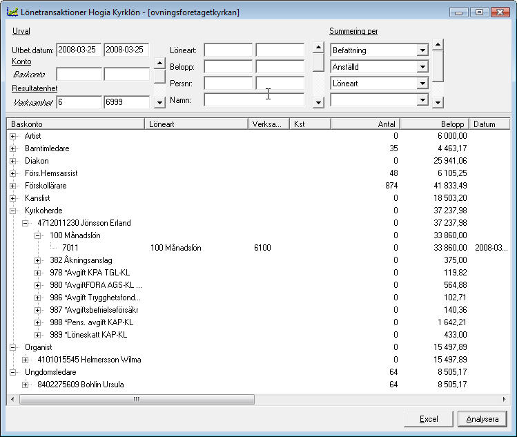 Lönetransaktioner Hogia Kyrklön Användare av vårt integrerade löneprogram Aveny Hogia PA har i denna rutin möjlighet att söka och sammanställa information om lönetransaktionerna direkt i Aveny